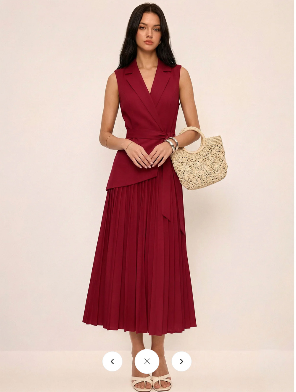 NWT Commense Sleeveless Belted Pleated Blazer Dress Sz M